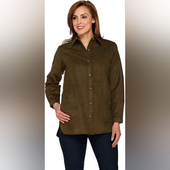 Joan Rivers Suede oversized button down - Picture 1 of 5